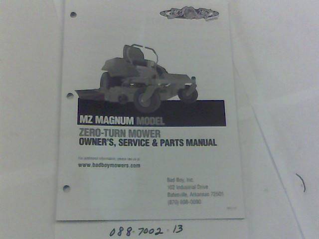 088-7002-13 - Bad Boy Mowers 2013 MZ Magnum Owner's Manual or Bad